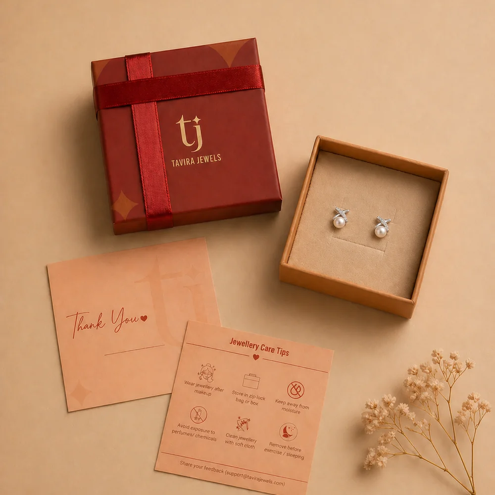 Tavira 92.5 Silver Moissanite Cross over Pearl Earrings - Fresh Eggless Cake Delivery | TF Cakes (View 2)