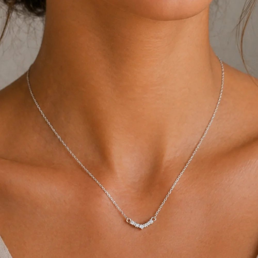 Tavira 92.5 Silver Sparkle Bloom Moissanite Necklace - Fresh Eggless Cake Delivery | TF Cakes (View 3)