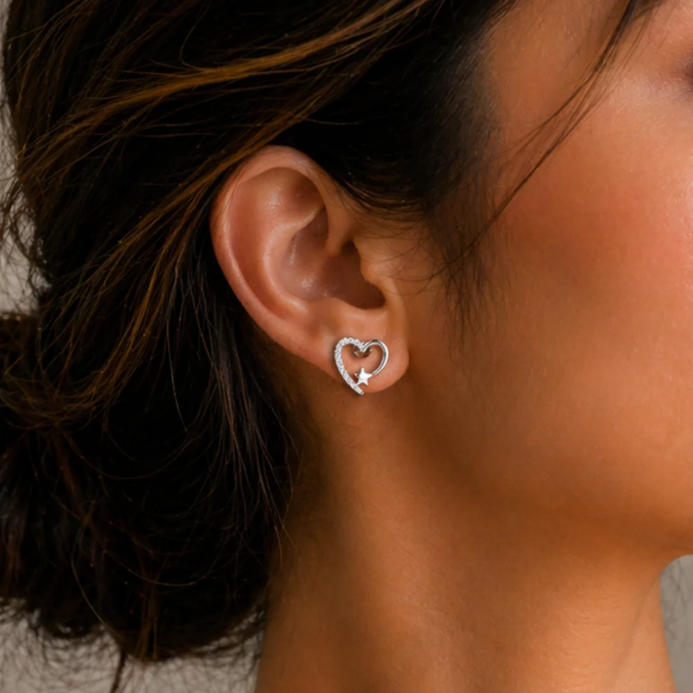 Tavira 92.5 Silver Starlit Heart Moissanite Earrings - Fresh Eggless Cake Delivery | TF Cakes (View 2)