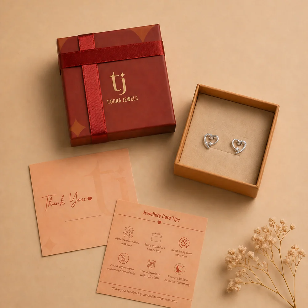 Tavira 92.5 Silver Starlit Heart Moissanite Earrings - Fresh Eggless Cake Delivery | TF Cakes (View 3)