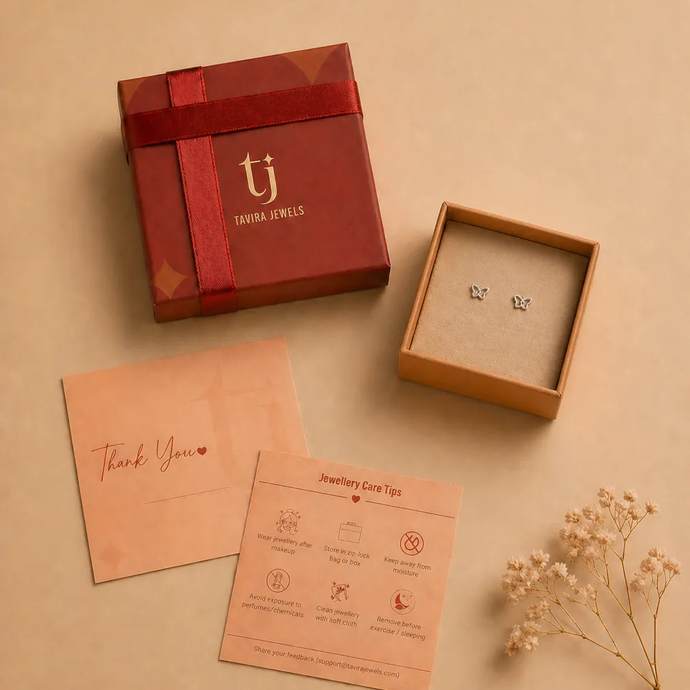 Tavira 92.5 Silver Tiny Butterfly Earrings - Fresh Eggless Cake Delivery | TF Cakes (View 2)