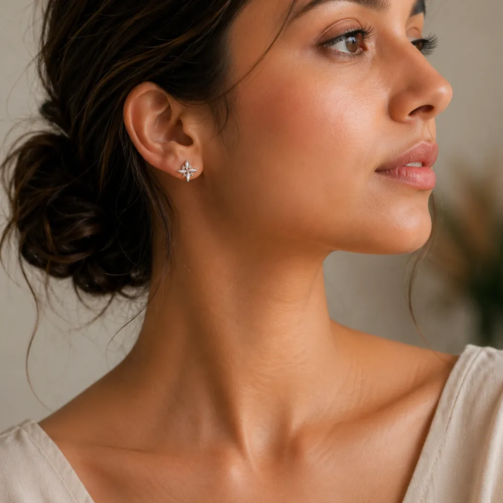 Tavira 92.5 Silver blooming moissanite Earrings - Fresh Eggless Cake Delivery | TF Cakes (View 2)