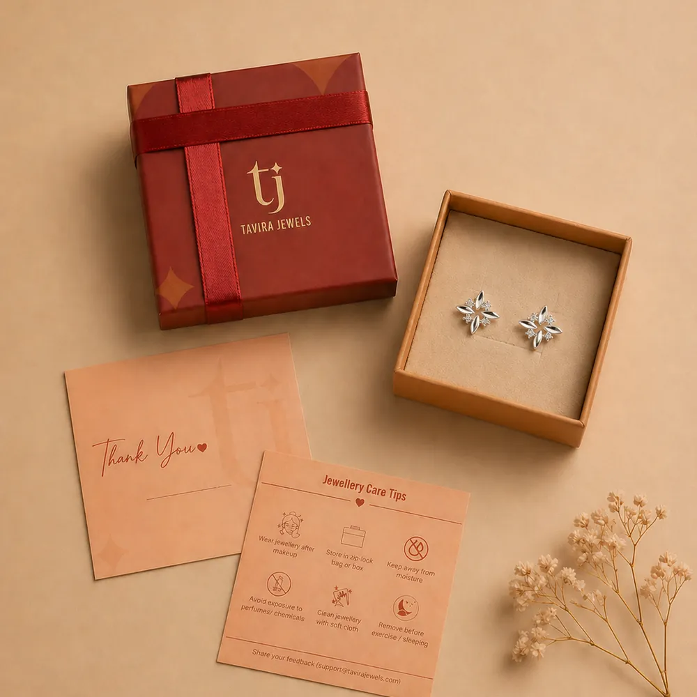 Tavira 92.5 Silver blooming moissanite Earrings - Fresh Eggless Cake Delivery | TF Cakes (View 3)