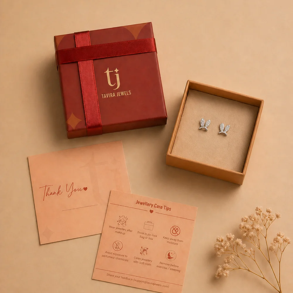 Tavira Pure Silver Rhodium plated Bunny Ear Moissanite Diamond Stud - Fresh Eggless Cake Delivery | TF Cakes (View 3)